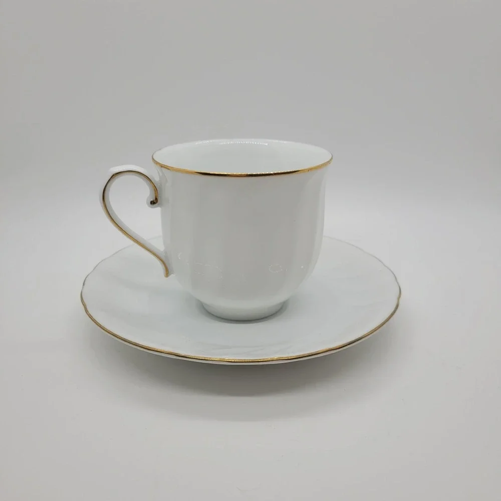 Mikasa Wedding Band Tea Cup Saucer Set Gold Trim White Fine China Japan